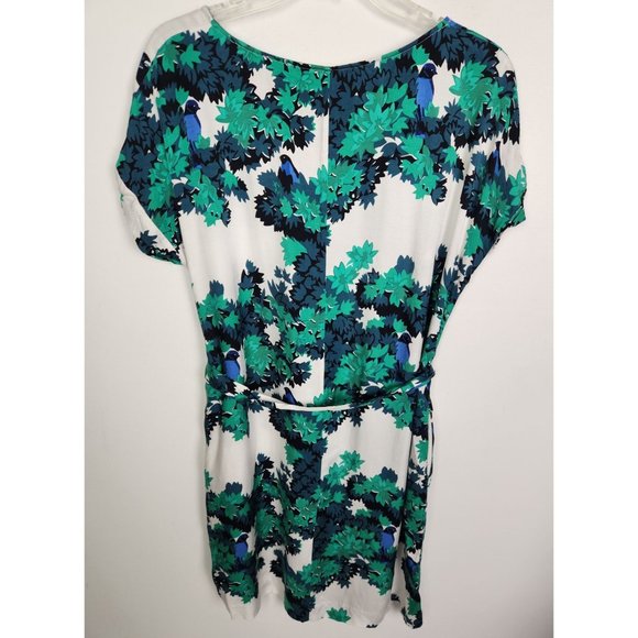 Boden Women's Sz. 8 Blue/Green Floral Bird Shift Belted Dress - Picture 6 of 6